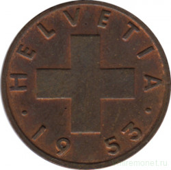 Монета. Швейцария. 1 раппен 1953 год.