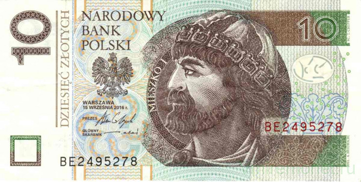 Банкнота. Польша. 10 злотых 2016 год. Мешко I.