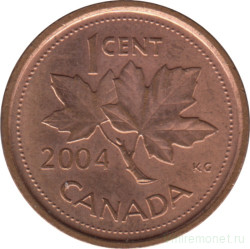 Монета. Канада. 1 цент 2004 год. Цинк покрытый медью.