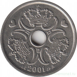 Монета. Дания. 2 кроны 2001 год.