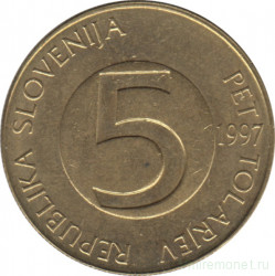 Монета. Словения. 5 толаров 1997 год.