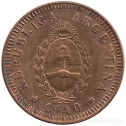 Монета. Аргентина. 2 сентаво 1940 год.