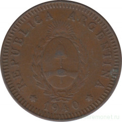 Монета. Аргентина. 2 сентаво 1940 год.