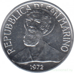 Монета. Сан-Марино. 1 лира 1972 год. Святой Маринус.