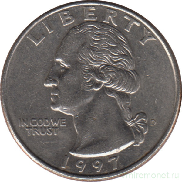 Монета. США. 25 центов 1997 год. Монетный двор D.