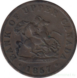 Монета. Канада. Токен провинции Верхняя Канада. ½ пенни 1857 год. Надпись "Bank Token". 