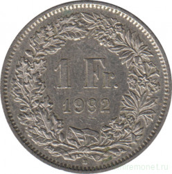 Монета. Швейцария. 1 франк 1992 год.