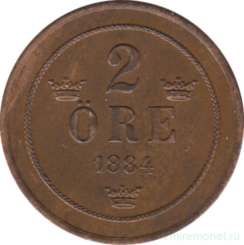Монета. Швеция. 2 эре 1884 год. (открытая 4)