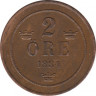 Монета. Швеция. 2 эре 1884 год. ав.