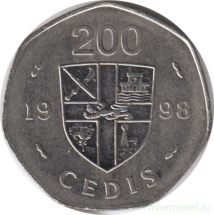 Монета. Гана. 200 седи 1998 год.