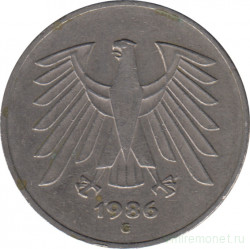Монета. ФРГ. 5 марок 1986 год. Монетный двор - Карлсруэ (G).
