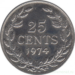Монета. Либерия. 25 центов 1974 год.