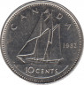 Монета. Канада. 10 центов 1982 год. ав.