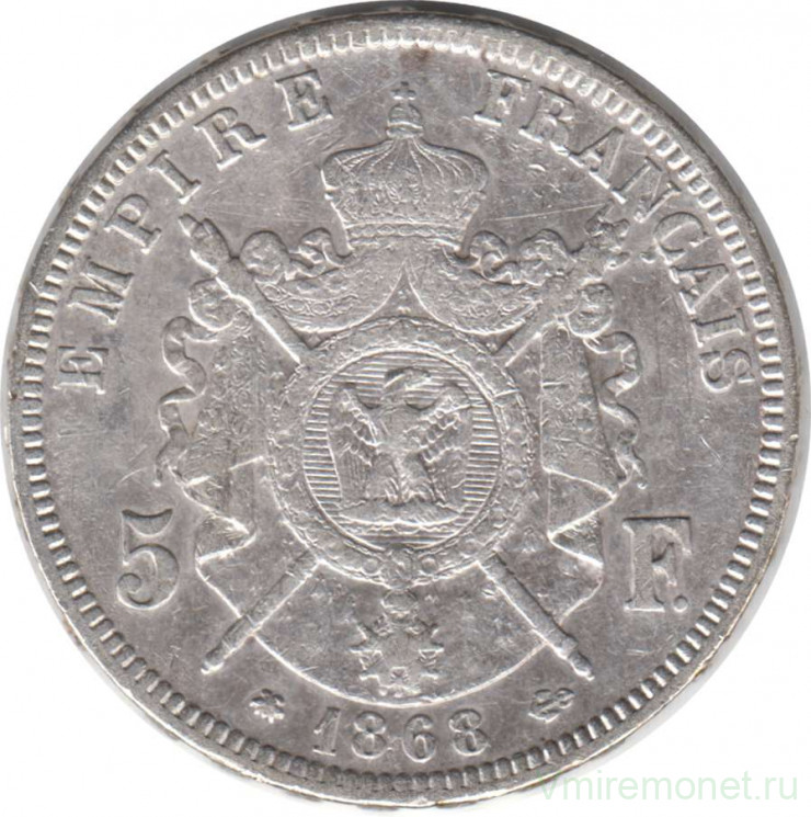 Монета. Франция. 5 франков 1868 год. A.