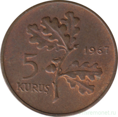 Монета. Турция. 5 курушей 1967 год.