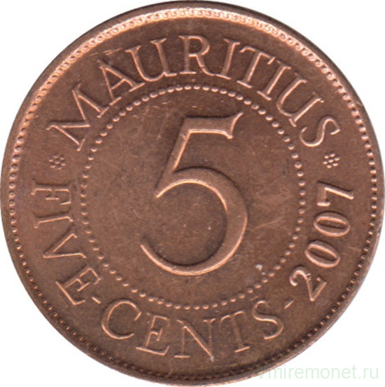 Монета. Маврикий. 5 центов 2007 год.