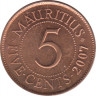 Монета. Маврикий. 5 центов 2007 год. ав.