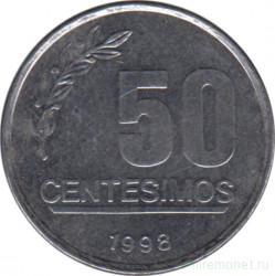 Монета. Уругвай. 50 сентесимо 1998 год.