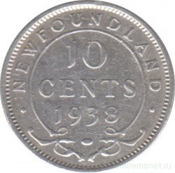 Монета. Ньюфаундленд. 10 центов 1938 год.