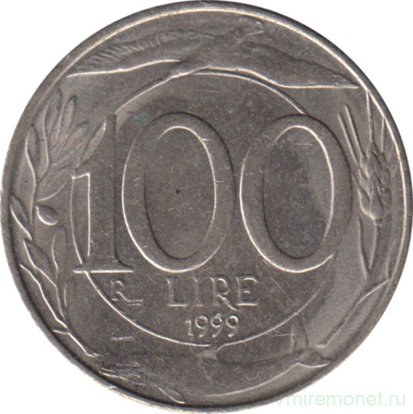 Монета. Италия. 100 лир 1999 год.