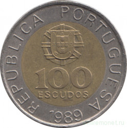 Монета. Португалия. 100 эскудо 1989 год.