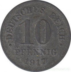 Монета. Германия (Германская империя 1871-1922). 10 пфеннигов 1917 год. Немагнитная.