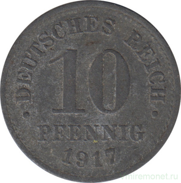 Монета. Германия (Германская империя 1871-1922). 10 пфеннигов 1917 год. Немагнитная.