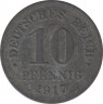 Монета. Германия (Германская империя 1871-1922). 10 пфеннигов 1917 год. Немагнитная. ав.