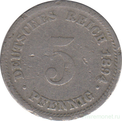 Монета. Германия (Германская империя 1871-1922). 5 пфеннигов 1894 год. (D).