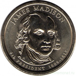 Монета. США. 1 доллар 2007 год. Президент США № 4, Джеймс Мэдисон. Монетный двор P.