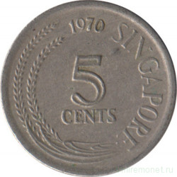 Монета. Сингапур. 5 центов 1970 год.