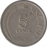 Монета. Сингапур. 5 центов 1970 год. ав.
