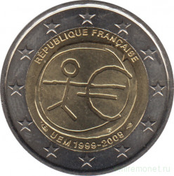 Монета. Франция. 2 евро 2009 год. 10 лет экономическому и валютному союзу.