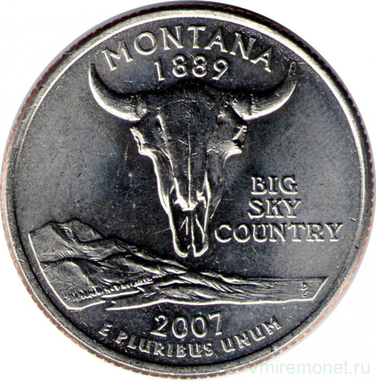 Монета. США. 25 центов 2007 год. Штат № 41 Монтана. Монетный двор D.