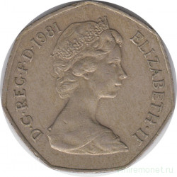 Монета. Великобритания. 50 новых пенсов 1981 год.