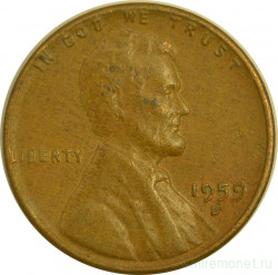 Монета. США. 1 цент 1959 год. Монетный двор D.