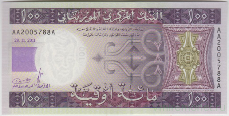 Банкнота. Мавритания. 100 угий 2011 год. Тип 16а.