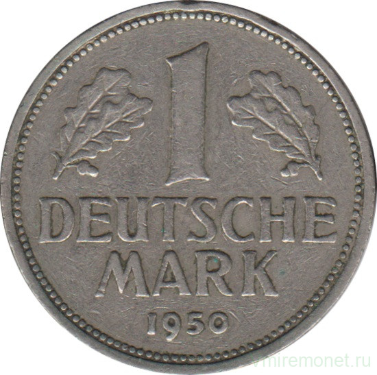 Монета. ФРГ. 1 марка 1950 год. Монетный двор - Штутгарт (F).