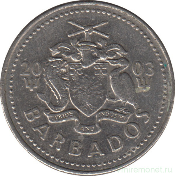 Монета. Барбадос. 25 центов 2003 год.