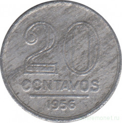 Монета. Бразилия. 20 сентаво 1956 год. Алюминий.