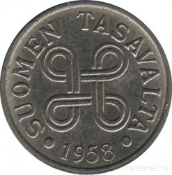 Монета. Финляндия. 5 марок 1958 год.