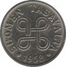 Аверс. Монета. Финляндия. 5 марок 1958 год.