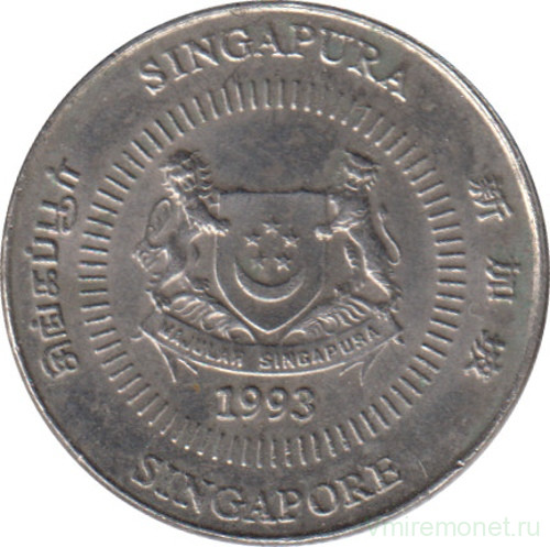 Монета. Сингапур. 10 центов 1993 год.