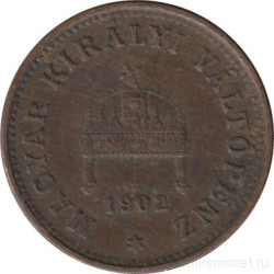 Монета. Венгрия. 1 филлер 1902 год.