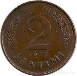 Монета. Латвия. 2 сантима 1939 год.