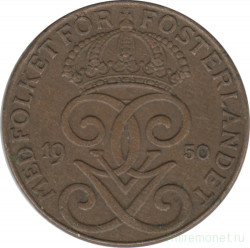 Монета. Швеция. 2 эре 1950 год (бронза).