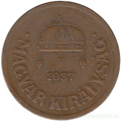 Монета. Венгрия. 2 филлера 1937 год.