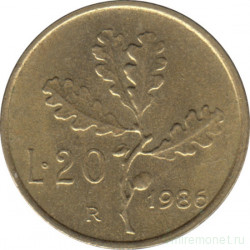 Монета. Италия. 20 лир 1986 год.