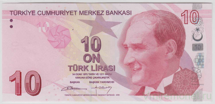 Банкнота. Турция. 10 лир 2009 год. Тип 223b.