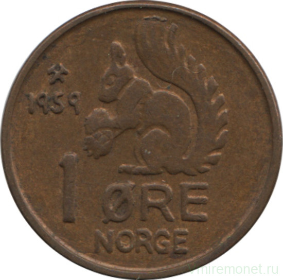 Монета. Норвегия. 1 эре 1959 год.